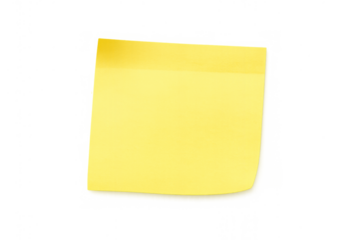 Yellow sticky note blank square paper with curled corner, ready for important message, reminder, or memo, transparent background