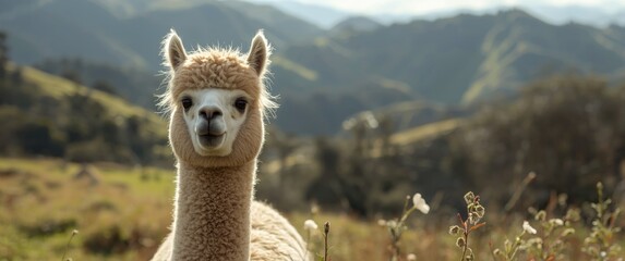 Obraz premium Comical alpaca with background scenery