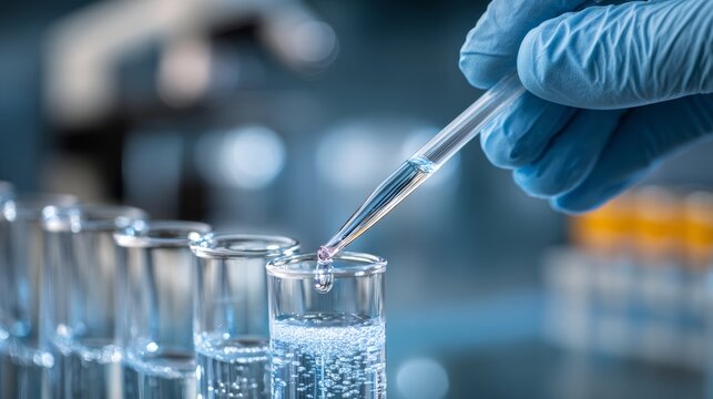 Hands hold a swab and insert it into a test tube for DNA collection in a laboratory setting during working hours