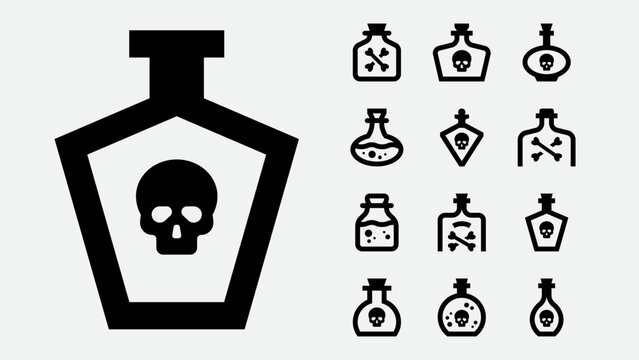 Poison elixir and magic potion icons set