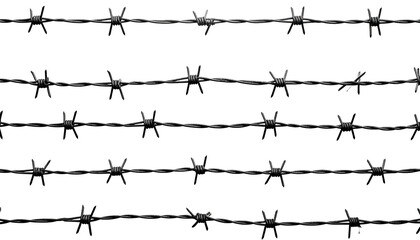 Close-up of multiple strands of metal barbs set against a stark black background