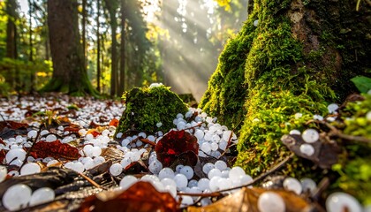 Frozen forest floor with mossy trees.
