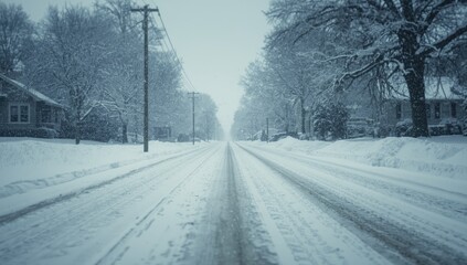 Naklejka premium Winter weather with heavy snowfall in Washington DC vicinity, urban landscape under snow cover