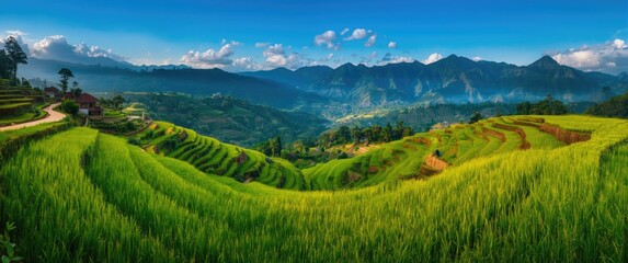 Fototapeta premium Northern Vietnam's Mu Cang Chai: Scenic terraced rice fields in Yenbai
