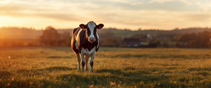 Cows at sunset with a Holstein cow