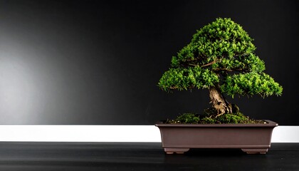 Bonsai tree in brown pot indoors.