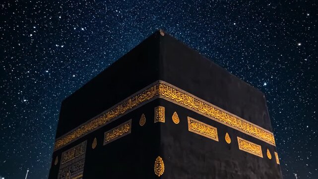 Kaaba in Mecca under Starry Night Sky.