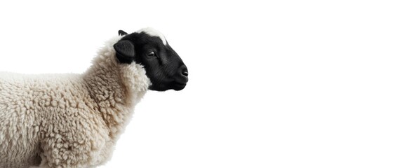 Lamb in black and white seen from the side with a plain white background