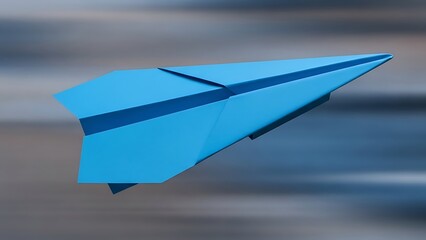 Blue Paper Plane Flying Through Cloudy Sky.