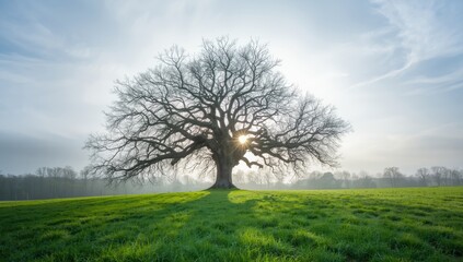 Obraz premium American sycamore tree in early spring with bare branches, highlighting urban landscape resilience