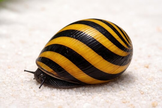 Zebra Nerite Snail Displayed on a Soft Bright Floor Texture