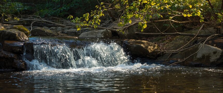 Trap falls in Willard Brook State Forest with water cascading in Ashby Massachusetts