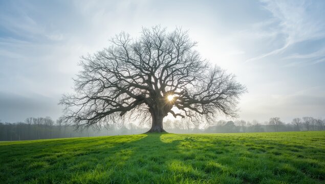 American sycamore tree in early spring with bare branches, highlighting urban landscape resilience