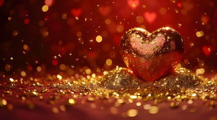 red heart on a golden background