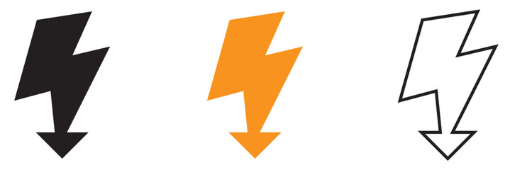 Low energy consumption icon. Minimal black and colour lightning arrow icon representing electricity, power flow, energy direction, and fast charging concept on white background.
