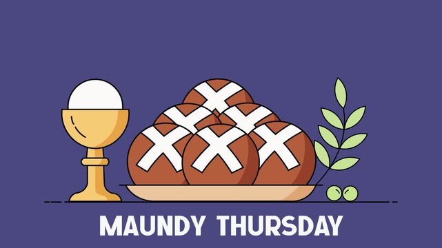 Animated Maundy Thursday Hot Cross Buns Chalice Vector Illustration