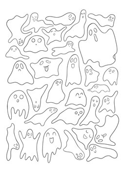 Doodle Coloring Page with 31 Halloween Ghosts for Daily Creative Practice and Printable Worksheet