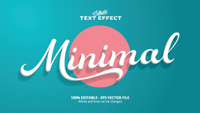 Editable minimal text effect with smooth white letters and soft shadow overlay on flat teal background with pink circle vector design