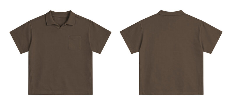 Blank Walnut Brown Polo Shirt Mockup, Front and Back Views, Isolated on Transparent Background