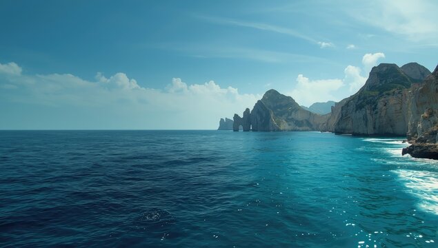 Clifftop perspective overlooking the south coast of Capri with Faraglioni rocks, natural scenery, Earth Day