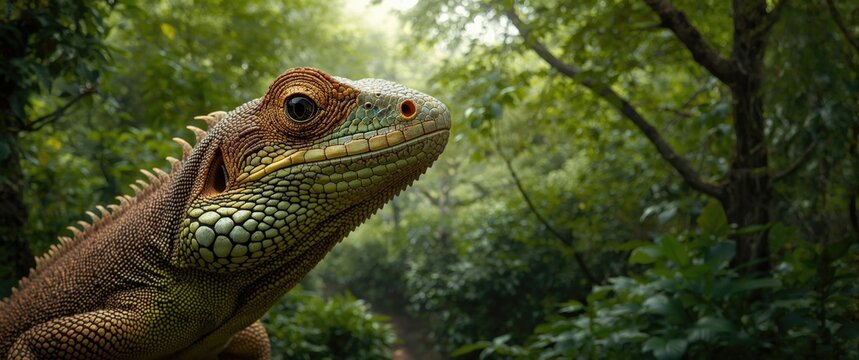 Close-up photograph of Calotes versicolor, the Oriental garden lizard, Garden lizard, and Changeable lizard