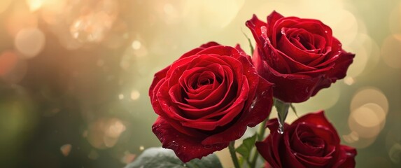 Obraz premium Red roses in full bloom up close