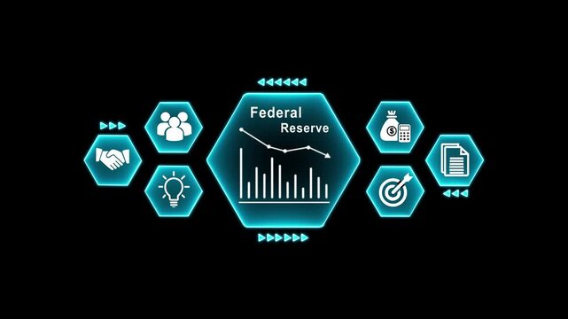 Interest Rate Fluctuations with Icons and Bar Chart finance economy black background....