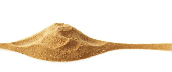 Obraz premium Sand dunes and a pile of dry desert sand on white background, front perspective