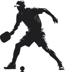 Black and White Pickleball Player Silhouette in Minimalist Style