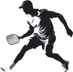 Black and White Pickleball Player Silhouette in Minimalist Style