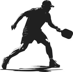 Black and White Pickleball Player Silhouette in Minimalist Style