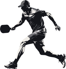 Black and White Pickleball Player Silhouette in Minimalist Style