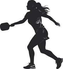 Black and White Pickleball Player Silhouette in Minimalist Style