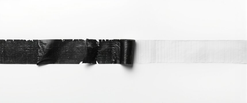 Pieces of black duct tape against a white backdrop