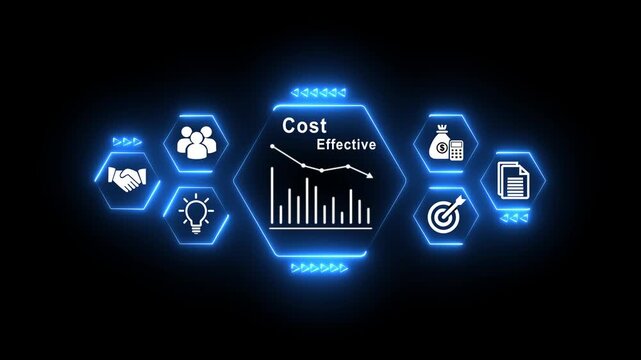 Cost Effective Fluctuations Infographic with Icons and Bar Chart finance economy black background....