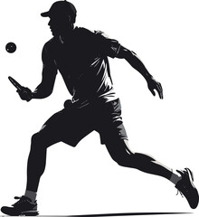 Black and White Pickleball Player Silhouette in Minimalist Style