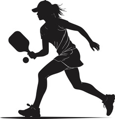 Black and White Pickleball Player Silhouette in Minimalist Style