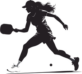 Black and White Pickleball Player Silhouette in Minimalist Style