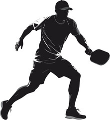 Black and White Pickleball Player Silhouette in Minimalist Style