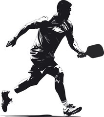 Black and White Pickleball Player Silhouette in Minimalist Style