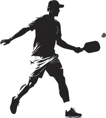 Black and White Pickleball Player Silhouette in Minimalist Style