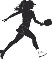 Black and White Pickleball Player Silhouette in Minimalist Style