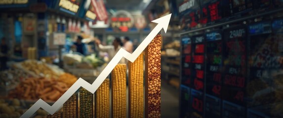 Rising agricultural crop prices causing food scarcity worldwide, with a graph indicating upward trend in the financial derivatives market