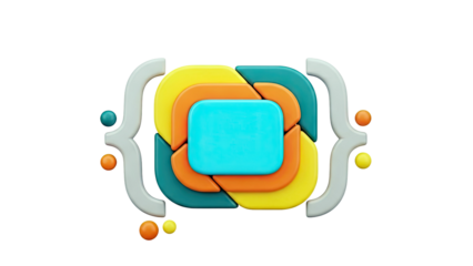 Abstract geometric shapes in vibrant colors with brackets