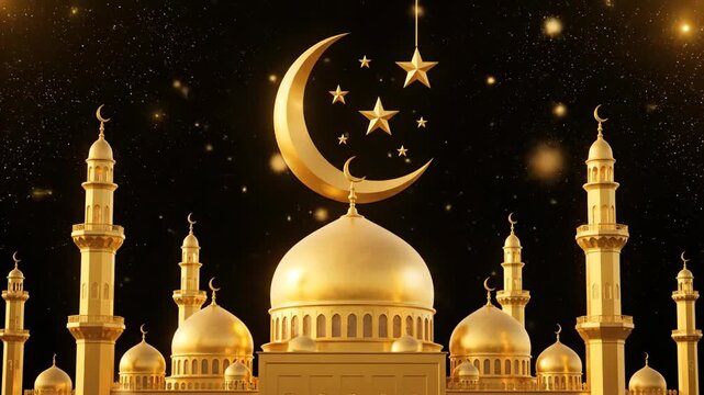 Golden Mosque with Crescent Moon Stars.