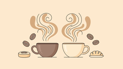 Steaming Coffee Cups, Artistic Design, Delightful Brew, Aesthetic Warmth, Visual Comfort