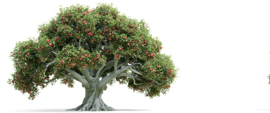 Full of red fruits: Green Apple tree isolated over white backdrop