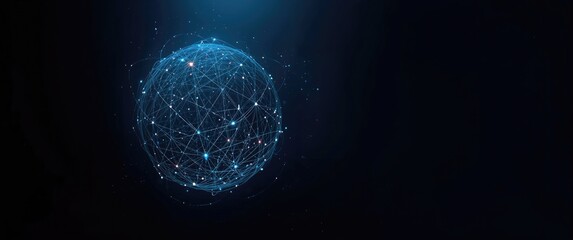 Network data sphere featuring lines and dots, space view, artistic style, photo background, selective focus applied