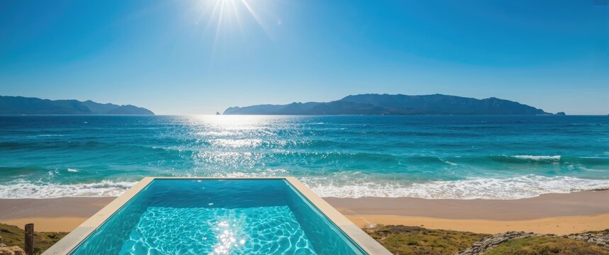 As the summer sun shone brightly, the blue sky and sparkling waters of the sea created a stunning scene stretching from the beach to the distant horizon