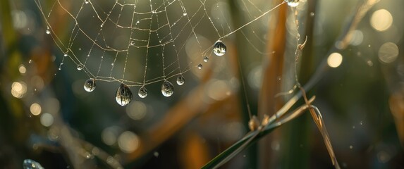 When water droplets hit a leaf, grass, or spider web, they shine like pearls
